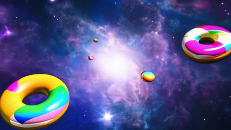 rosquillas coloridas flotando en una nebulosa cósmica