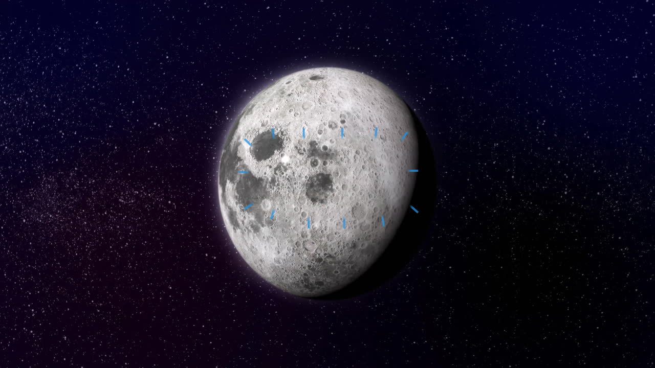 Moon with visible craters and stars in animated dark night sky