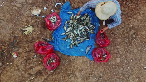 a small market in the floating village in kompong khleang - aerial shot