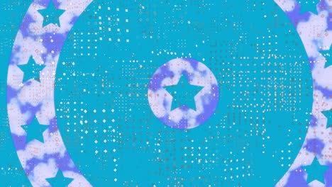 Digital-animation-of-dot-pattern-design-over-multiple-stars-on-spinning-circles-on-blue-background