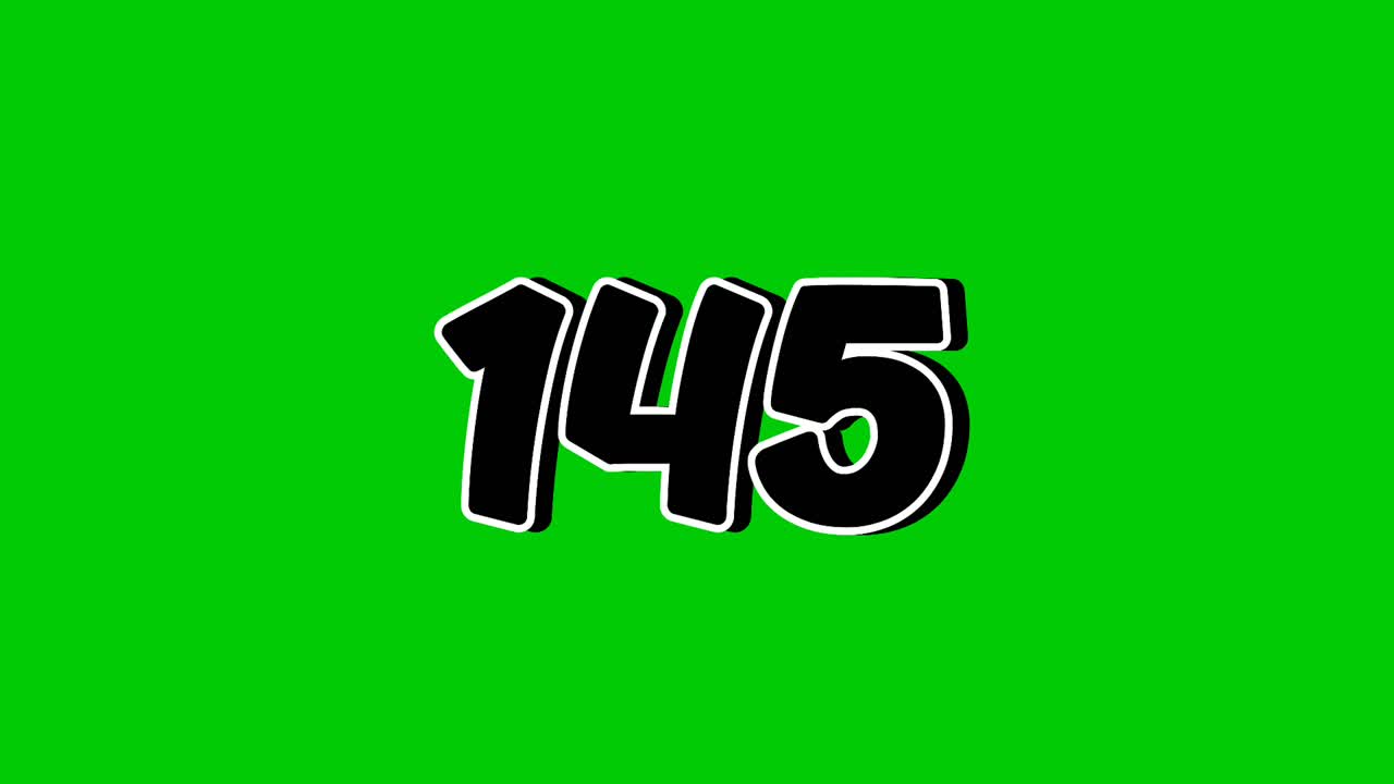 Number 145 symbol sign animation motion graphics cartoon on green screen background. Black color number reveal on smoke,for video number for video elements