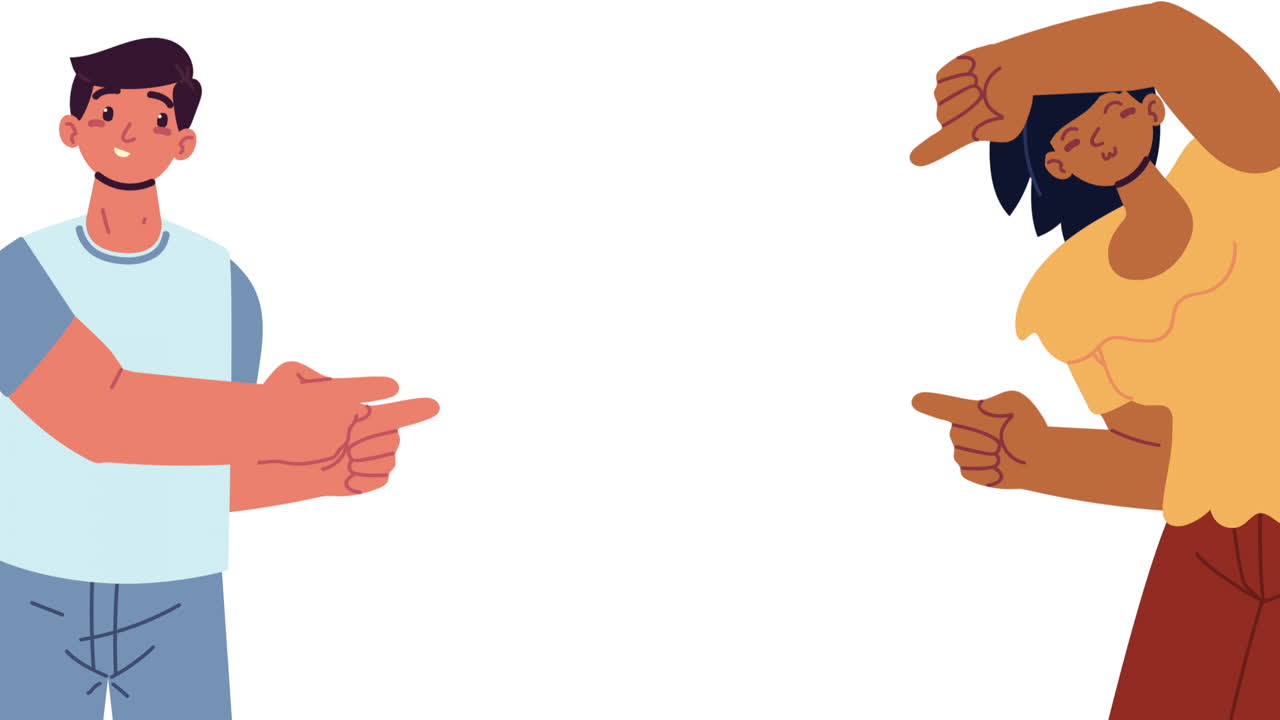 젊은 커플 인플루언서 캐릭터 애니메이션