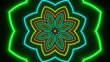 neon flower with black background and blue center. kaleidoscope vj loop