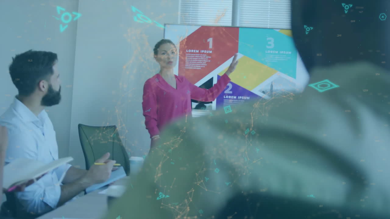 animación de código qr y procesamiento de datos sobre diversas personas de negocios en la oficina.