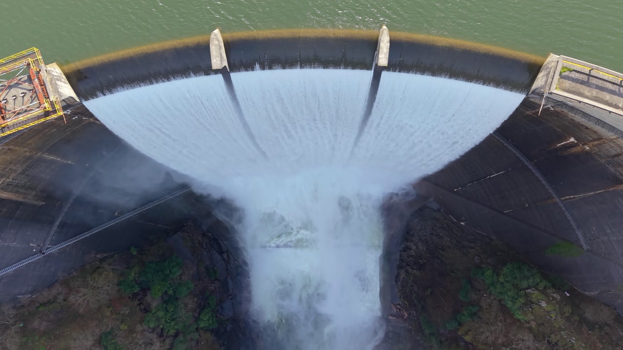 Hydroelectric Dam Of The Encoro do Eume In Galicia, Spain. Aerial Topdown Shot
