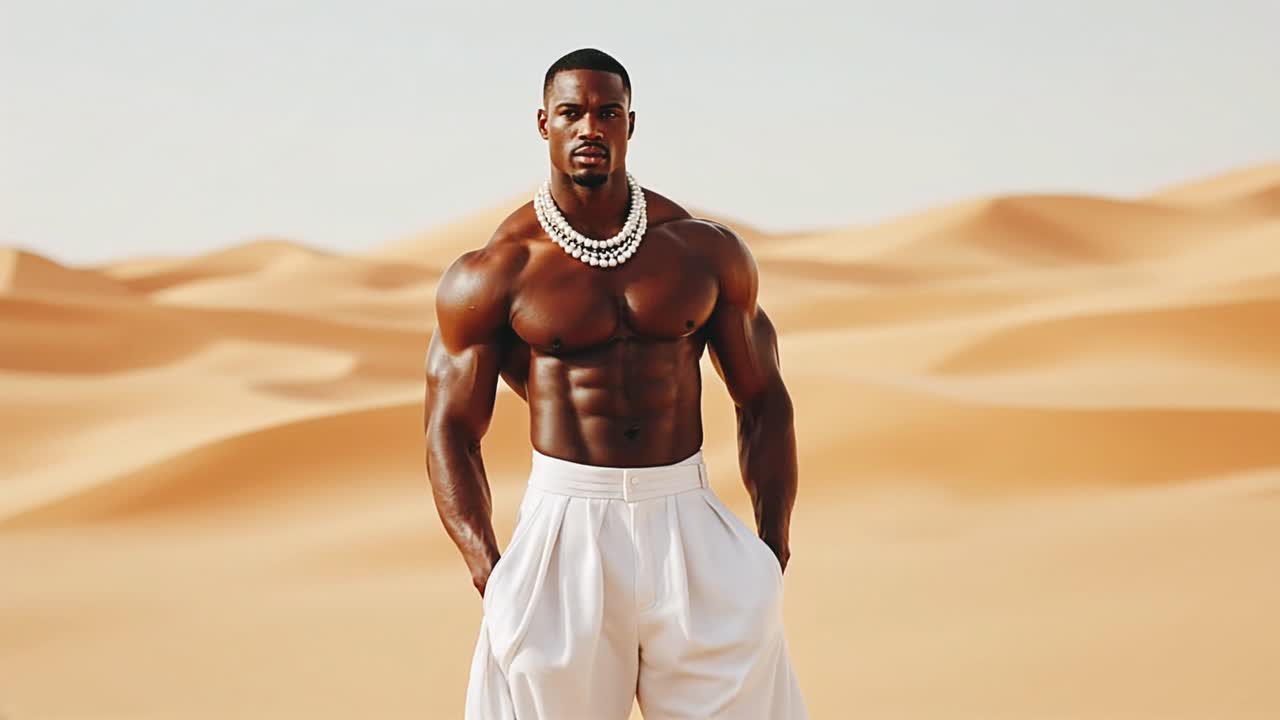 Muscular Man in Desert Landscape