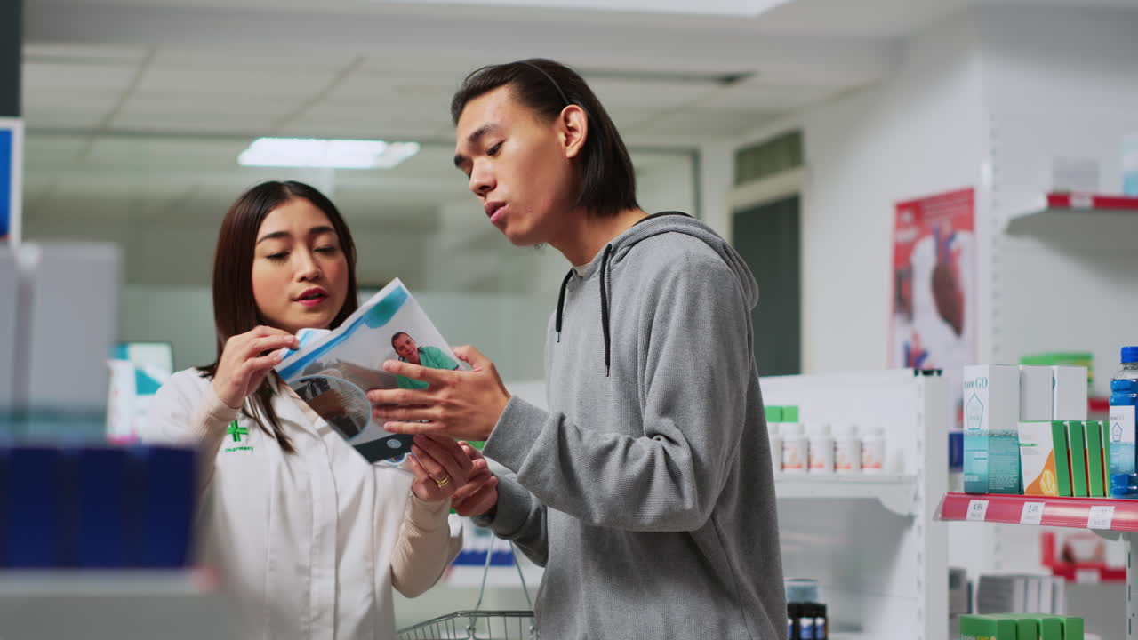 Pharmacist assisting a customer in a pharmacy