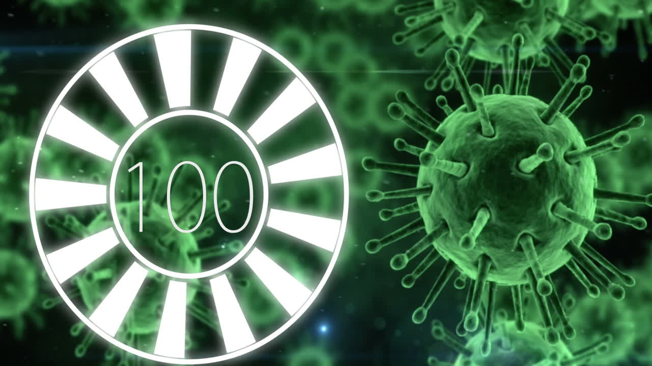 descarga de círculo de 0 a 100 con animación de virus verde 4k
