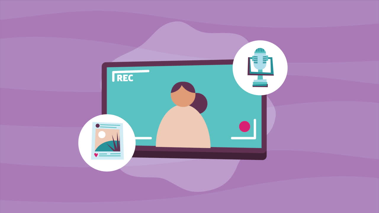 female vloger in smartphone animation