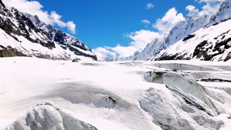 Aerial-take-of-argentière-glacier-in-the-french-alps,-nearby-Chamonix