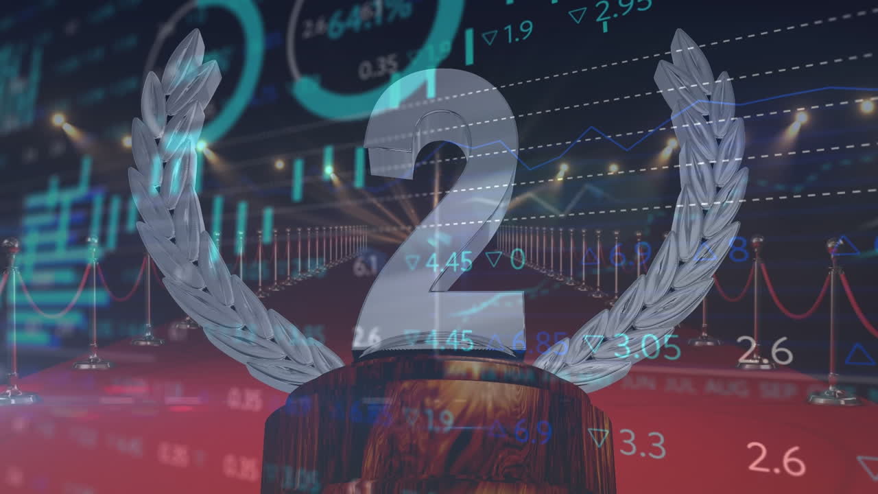 animación de procesamiento de datos sobre el número dos y alfombra roja