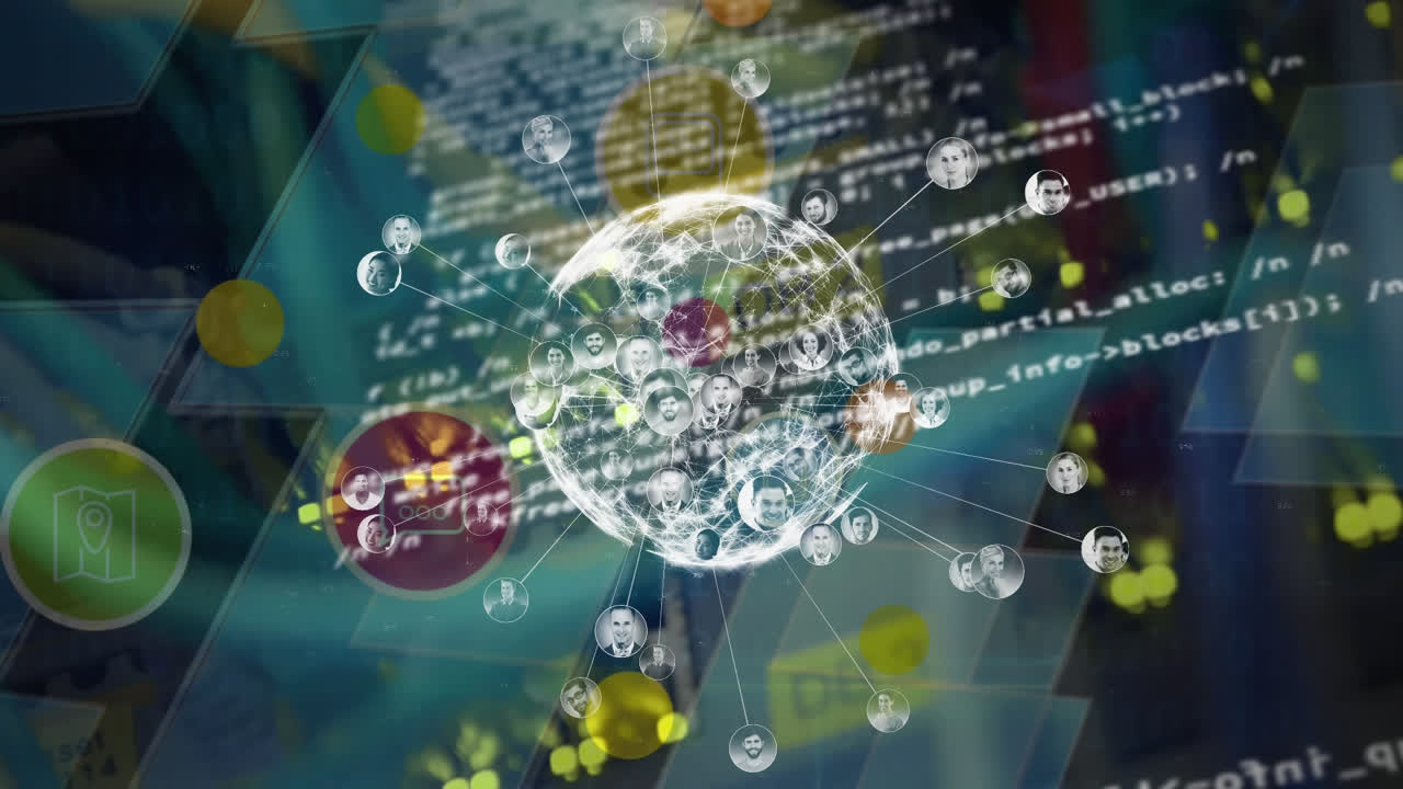 어두운 배경에서 연결 네트워크와 데이터 처리의 애니메이션