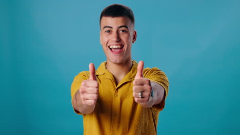 man giving thumbs up with a cheerful expression