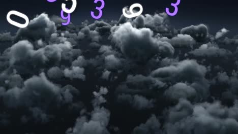 animación de números cambiando sobre nubes tormentosas en el fondo