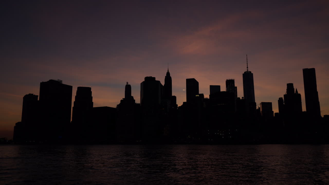 Sunset Timelapse Over Brooklyn Waterfront, New York. American Metropolis in Dusk