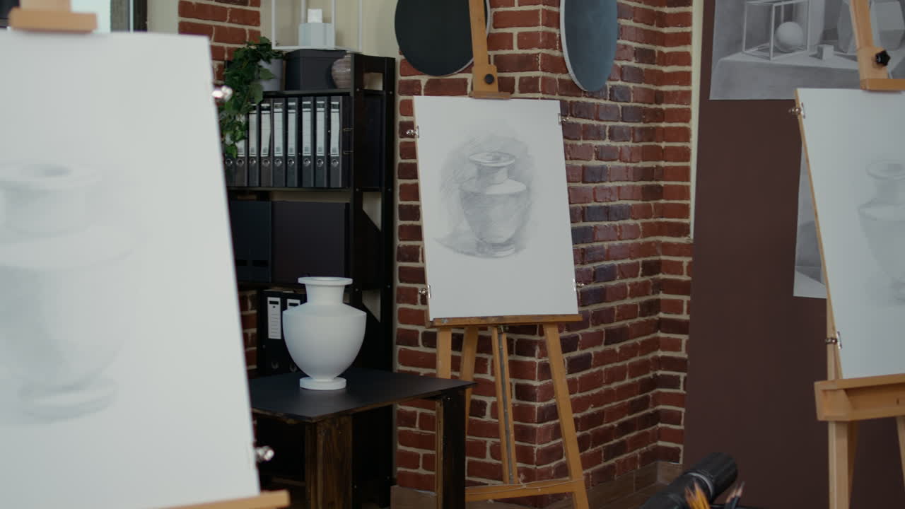 Nobody in empty art class workshop with vase inspiration