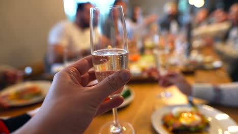 champagne toast at a family dinner