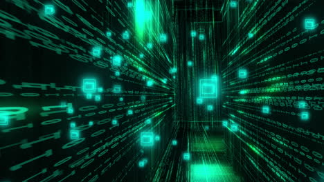 túnel de matriz digital con código binario y archivos