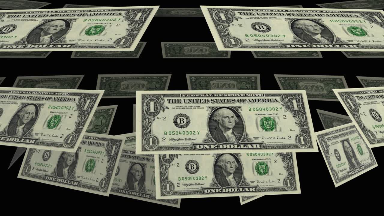 estados unidos de américa billetes de un dólar girando contra un fondo negro