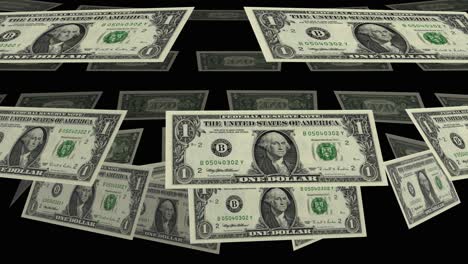 united states of america one dollar bills rotating against a black background