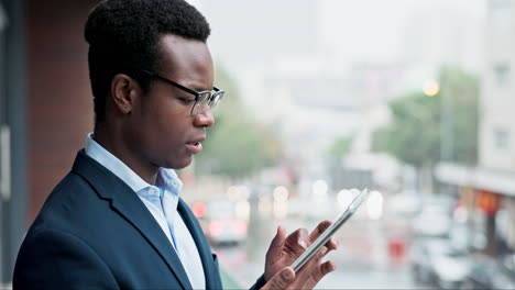 Tablet,-balcony-and-outdoor-black-man-scroll