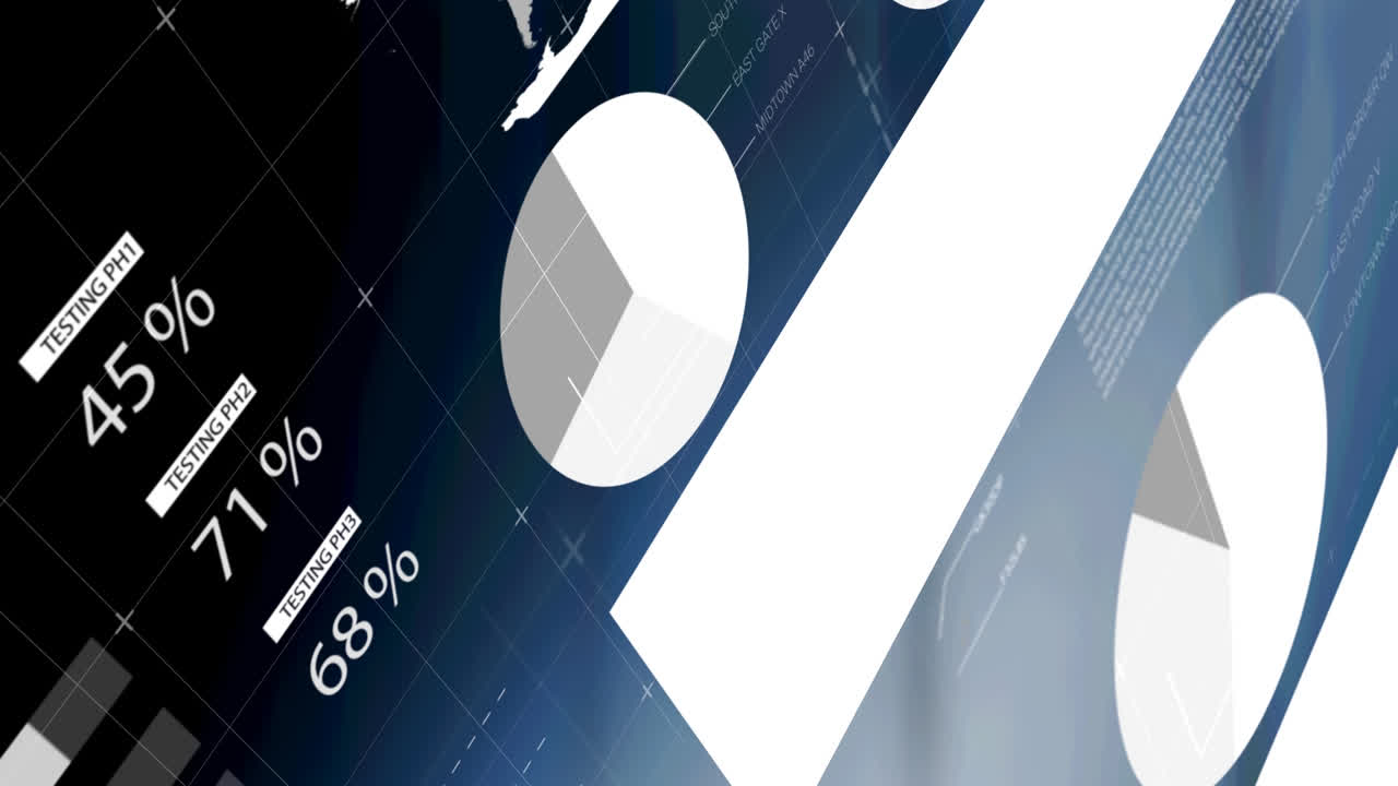 анимация статистики и обработки данных на синем фоне