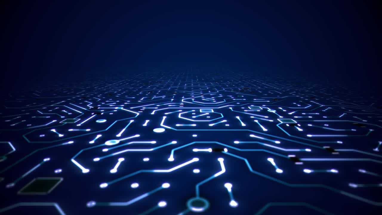 viaggio senza fine su una scheda di circuiti blu profondo loop di sfondo del pavimento