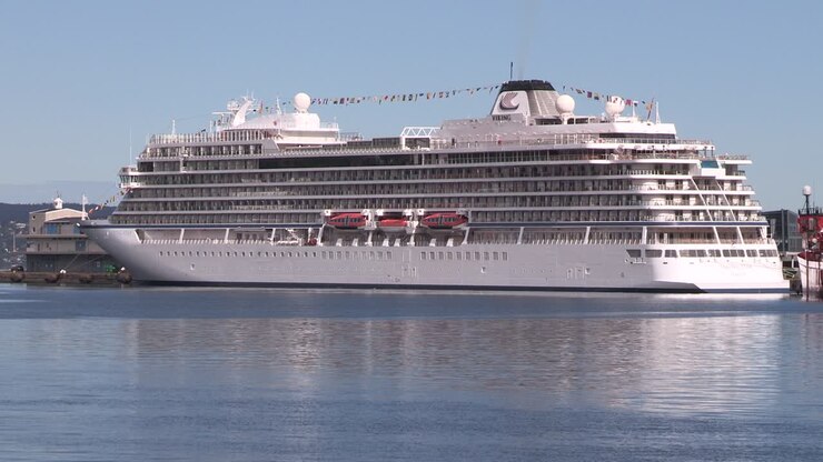 Cruise ship in harbour of Bergen in Norway