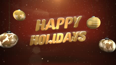 Happy-Holidays-text-with-white-snowflakes-and-gold-balls