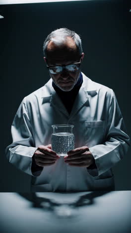 scientist examining a beaker of water