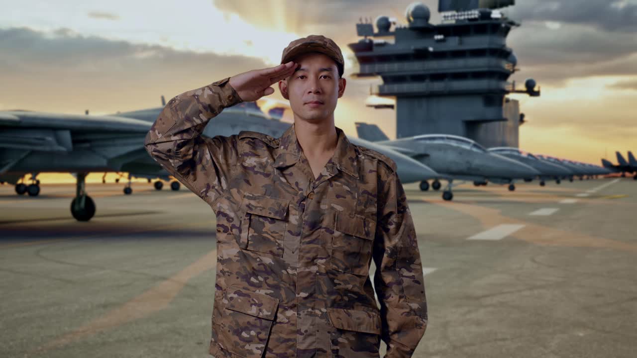 Military Salute on Aircraft Carrier Deck