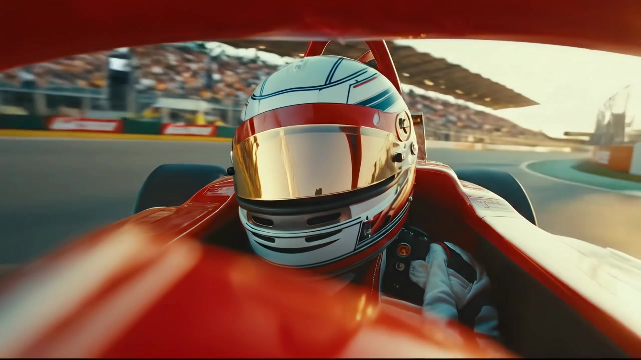 Pilota di Formula Uno che corre in pista al tramonto