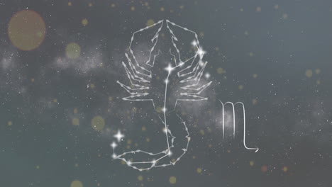 animación del signo de la estrella de escorpio con estrellas brillantes