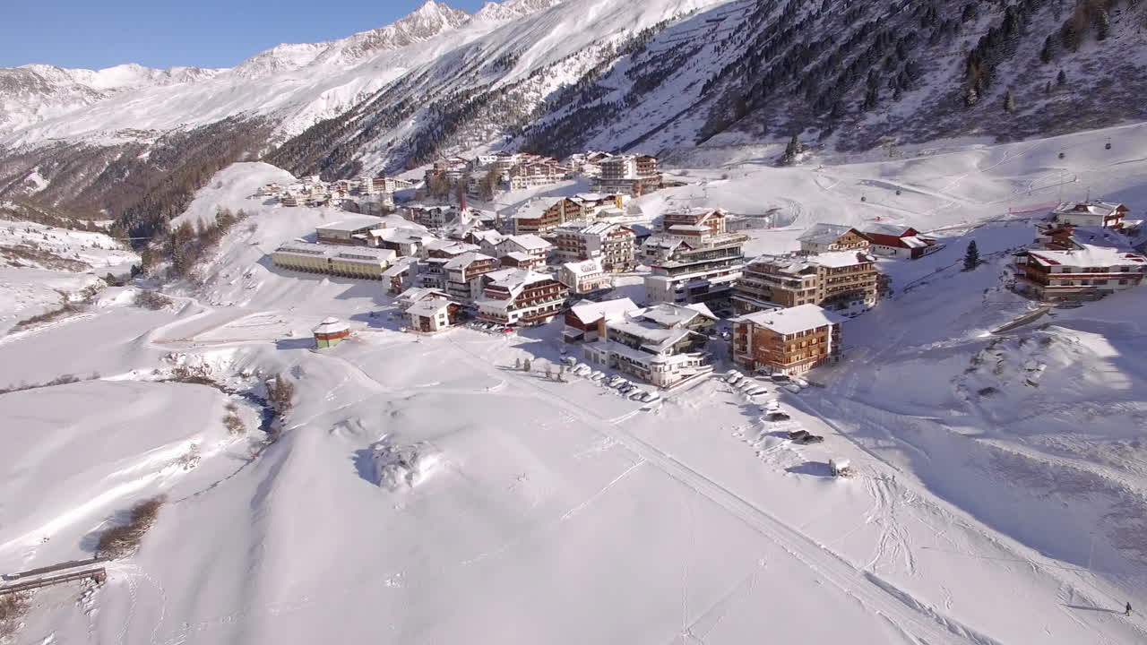 Aerial 4K Drone Shot of a ski village in Austria