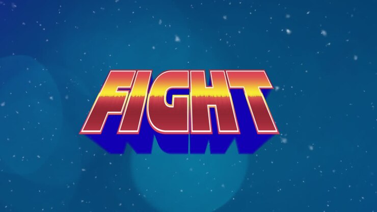 Animation af kamp på blå baggrund med lyspletter