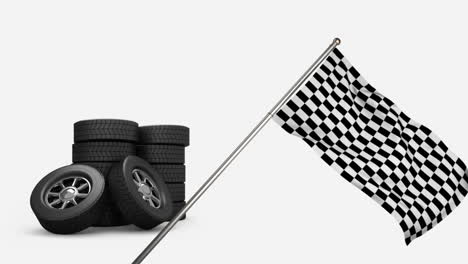 racing tires and racing flag