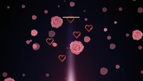 animation of happy new year text over hearts and pink roses