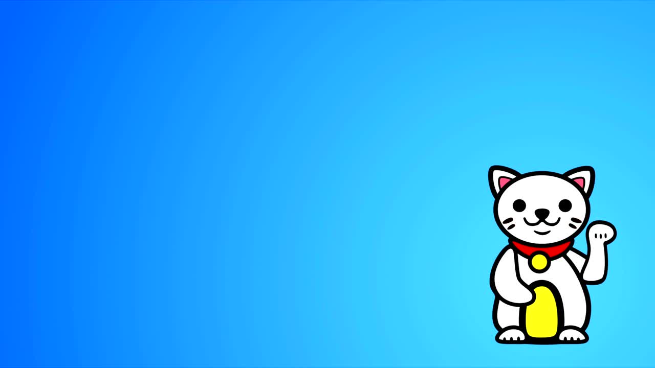 4k マネキ・ネコ アニメーション - 青い背景 - ループ可能な