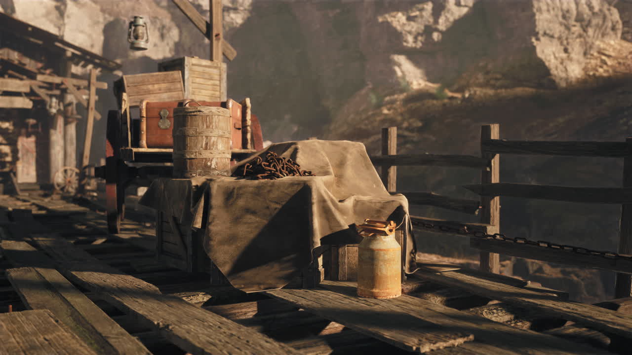 버려진 광산 카트와 공급품