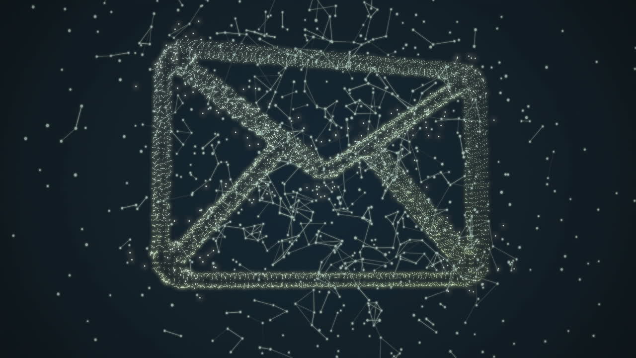 animación del icono digital del sobre verde del correo electrónico y las conexiones sobre fondo negro