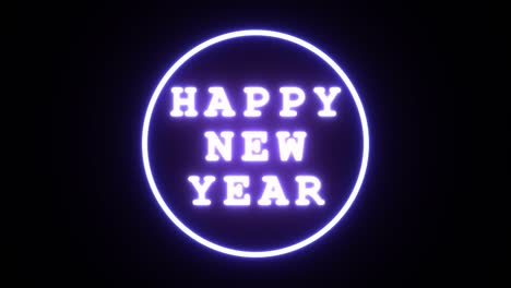 feliz año nuevo tema de presentación, bolas iluminadas se están desmoronando después de caer sobre el círculo, año nuevo animación de texto 3d, 4k de alta calidad, renderización 3d