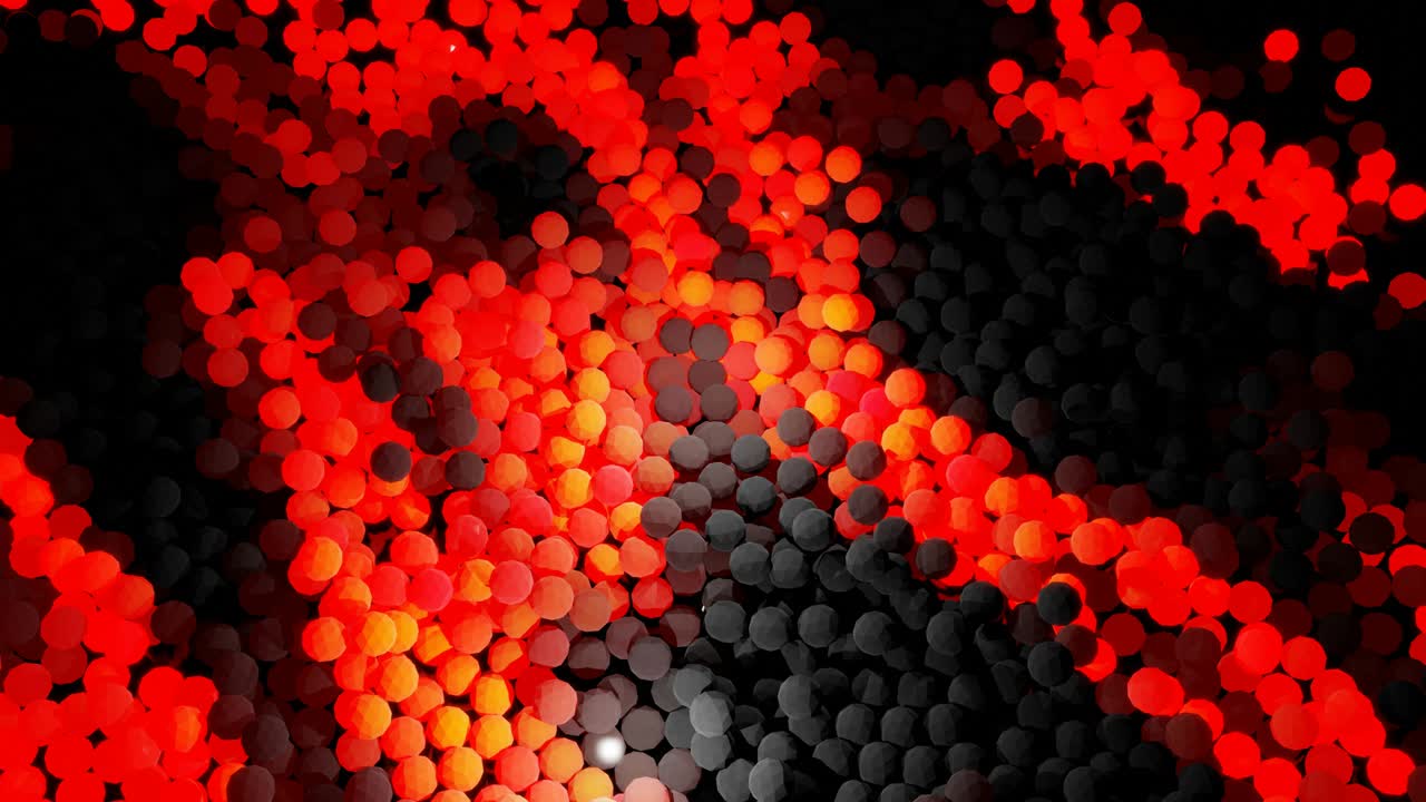 불은 추상적인 꽃받침과 같은 모양을 형성하기 시작합니다. 은 오렌지색 파도는 크리스마스 꽃걸이와 같은 공을 가로질러 달립니다. 많은 회색 구와 함께 3d 추상적인 루프 된 배경은 평면에 놓여 있습니다.