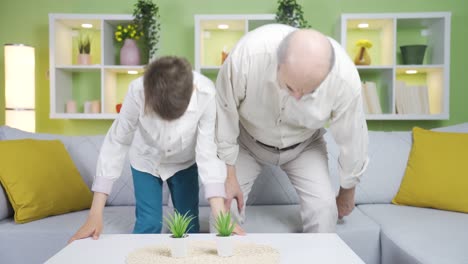 the grandfather and grandson who came from the trip are tired.