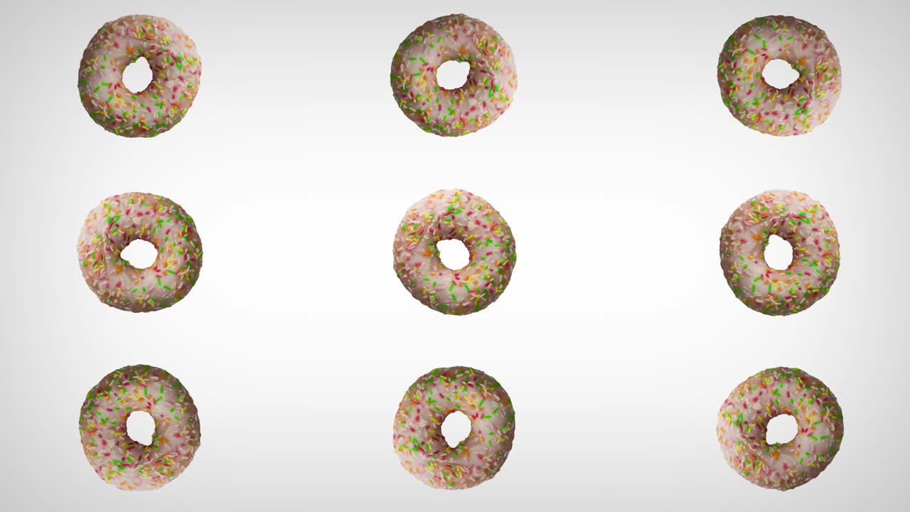rotación abstracta de rosquillas sobre un fondo blanco