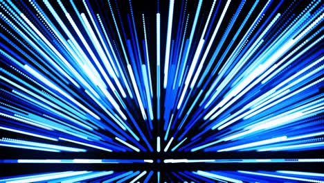 abstract 3d loop background with blue glow particles lined up in rows along lines in 3d space. festive vj loop with multicolored particles and smooth animated camera. motion design background.