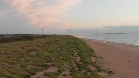 the beach of the island neeltje jans, the netherlands during sunset in summer