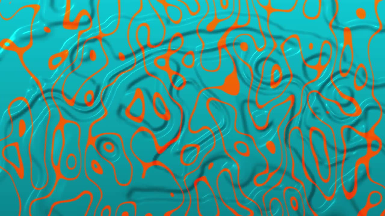 animación de un poliedro azul que aparece sobre un fondo líquido naranja y azul