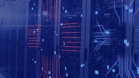 animation of circuit board and data processing over computer servers