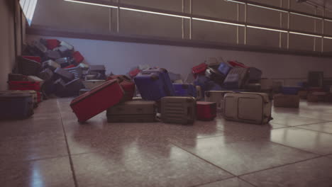 abandoned airport with scattered luggage lying on the floor in disarray