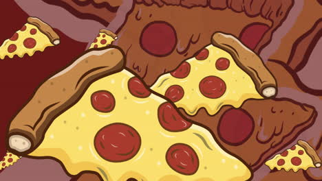 animación de iconos de pizza sobre un fondo rojo